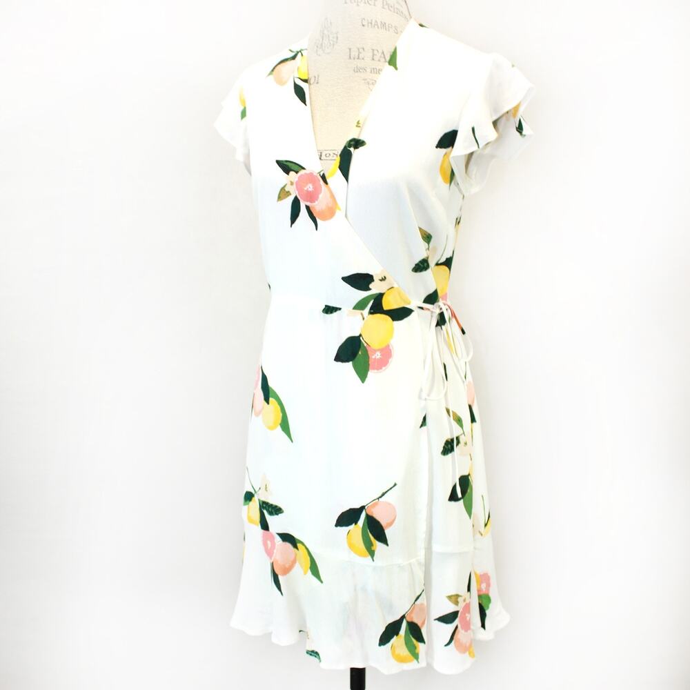 Rails Wrap Midi Dress Amalfi coast Euro Lemon Print Summer Resort Cocktail XS